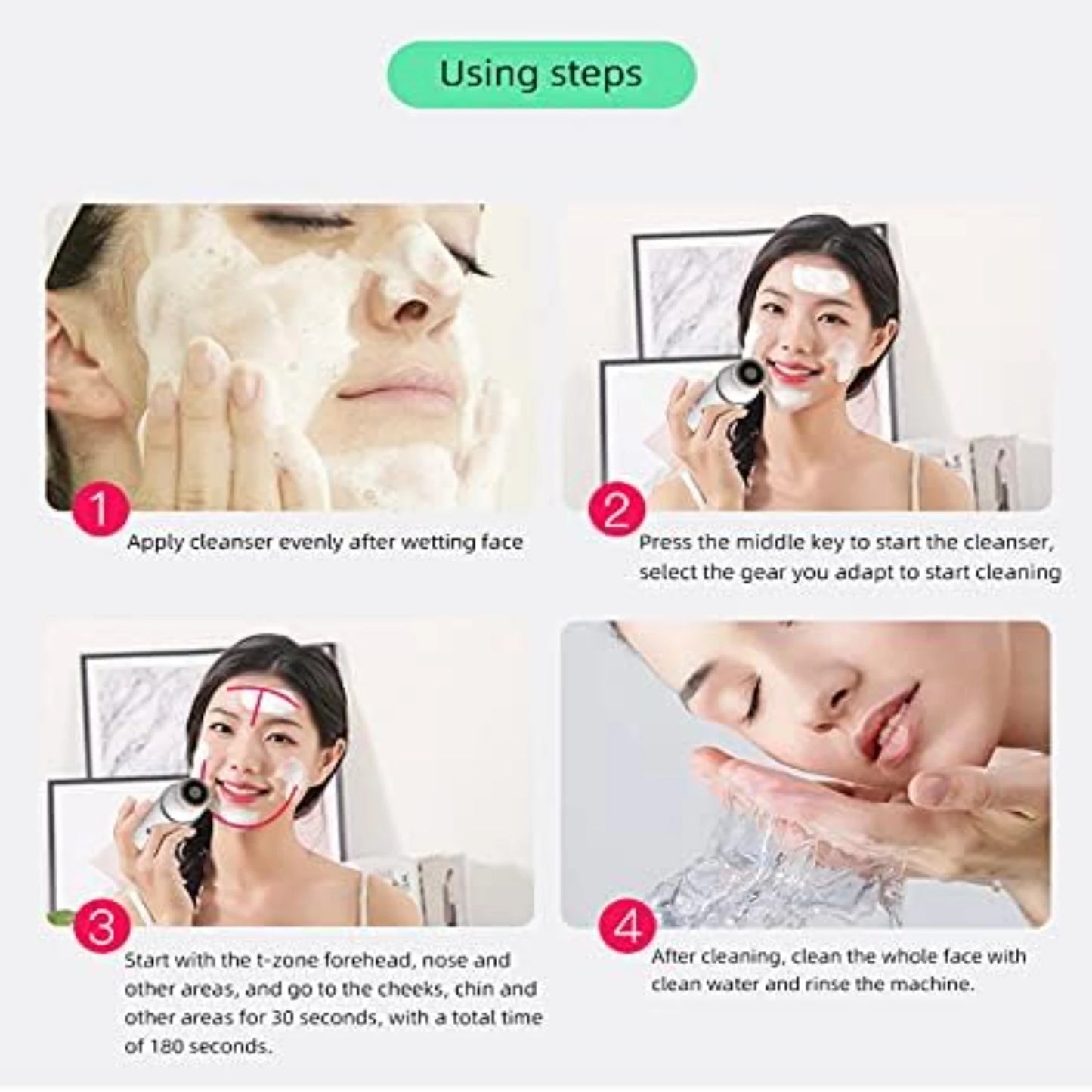 Hanhao Rechargeable Waterproof 4 In 1 Facial Brush