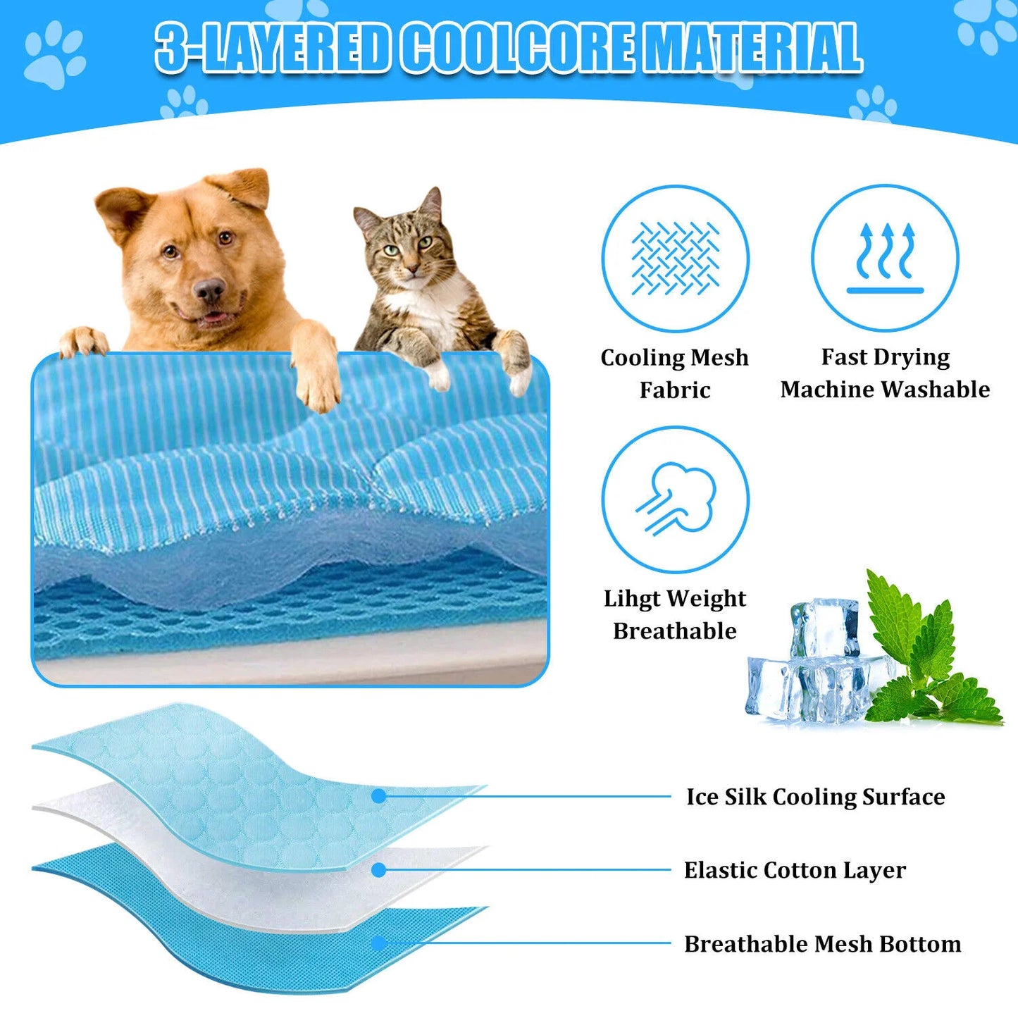 Pet Cooling Mat For Dogs And Cats Summer Bed Cushion