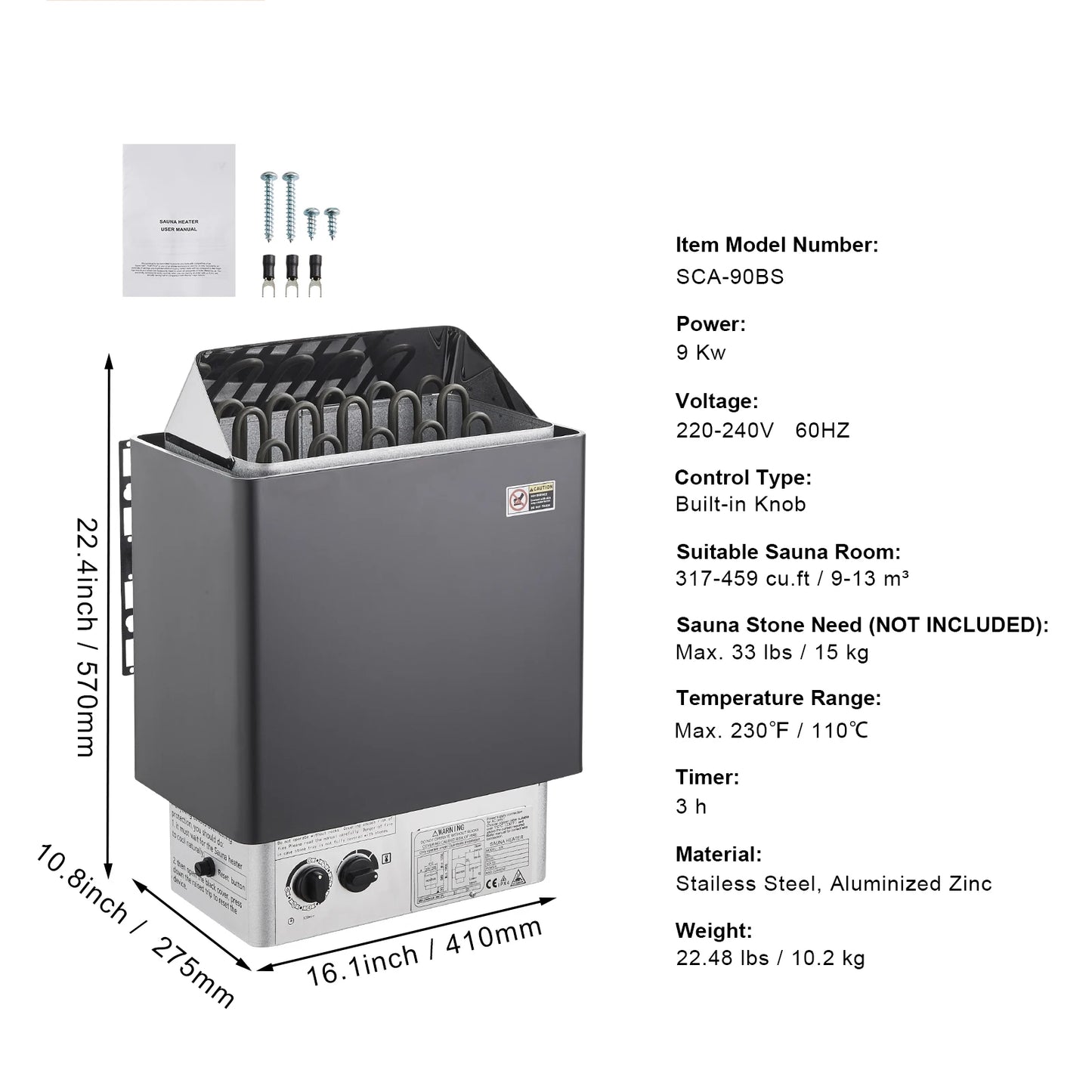 SucceBuy 9 Kilowatt 220V Digital Sauna Heater For Home Spa