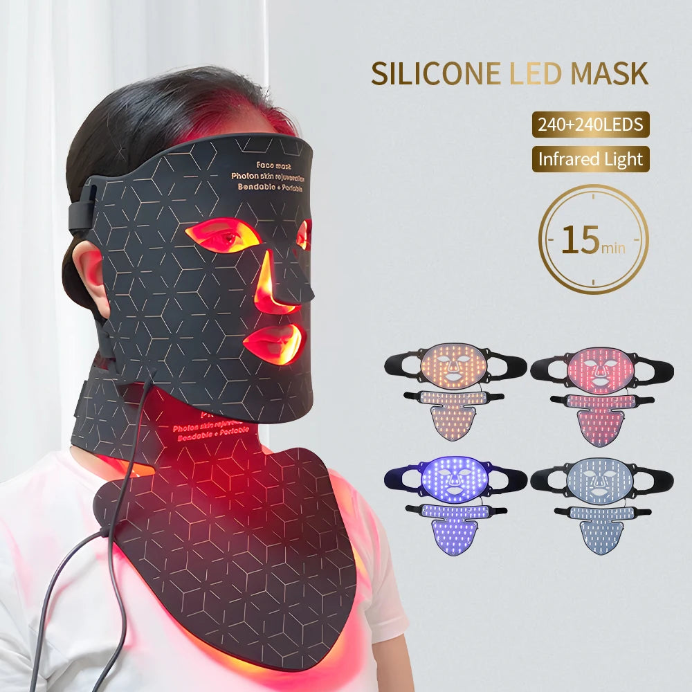 Foreverlily Silicone Facial Neck LED Mask For Anti Aging Skin Rejuvenation Brightening Photon Mask
