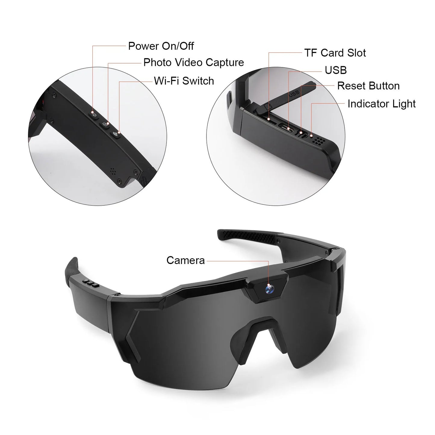 Sport Camera Sunglasses HD 1080P Video Recording Glasses 64G ROM Sports Wearable Glasses Suitable for Men and Women