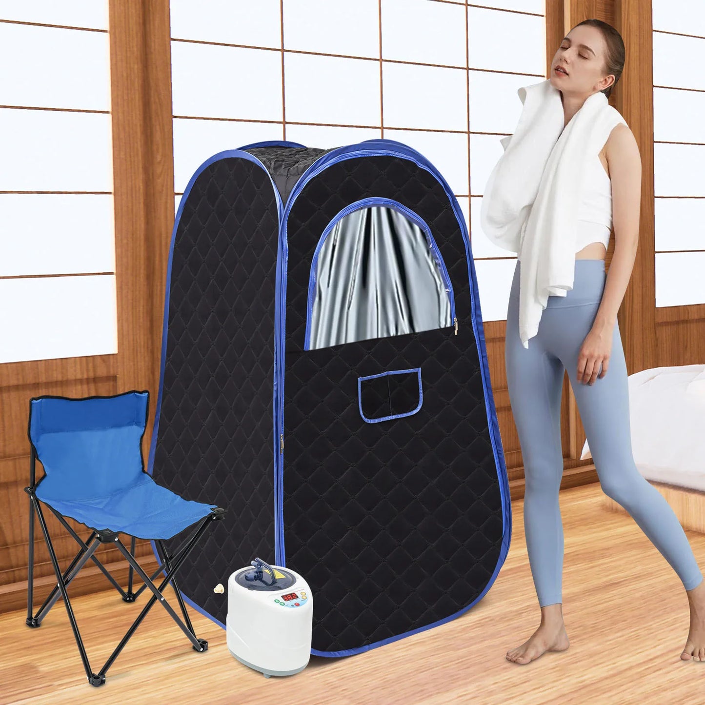Foldable Sauna Tent, Full Body Steam Sauna, Lightweight Steam Saunas, Indoor Steam Sauna Tent with Chair and Remote Control