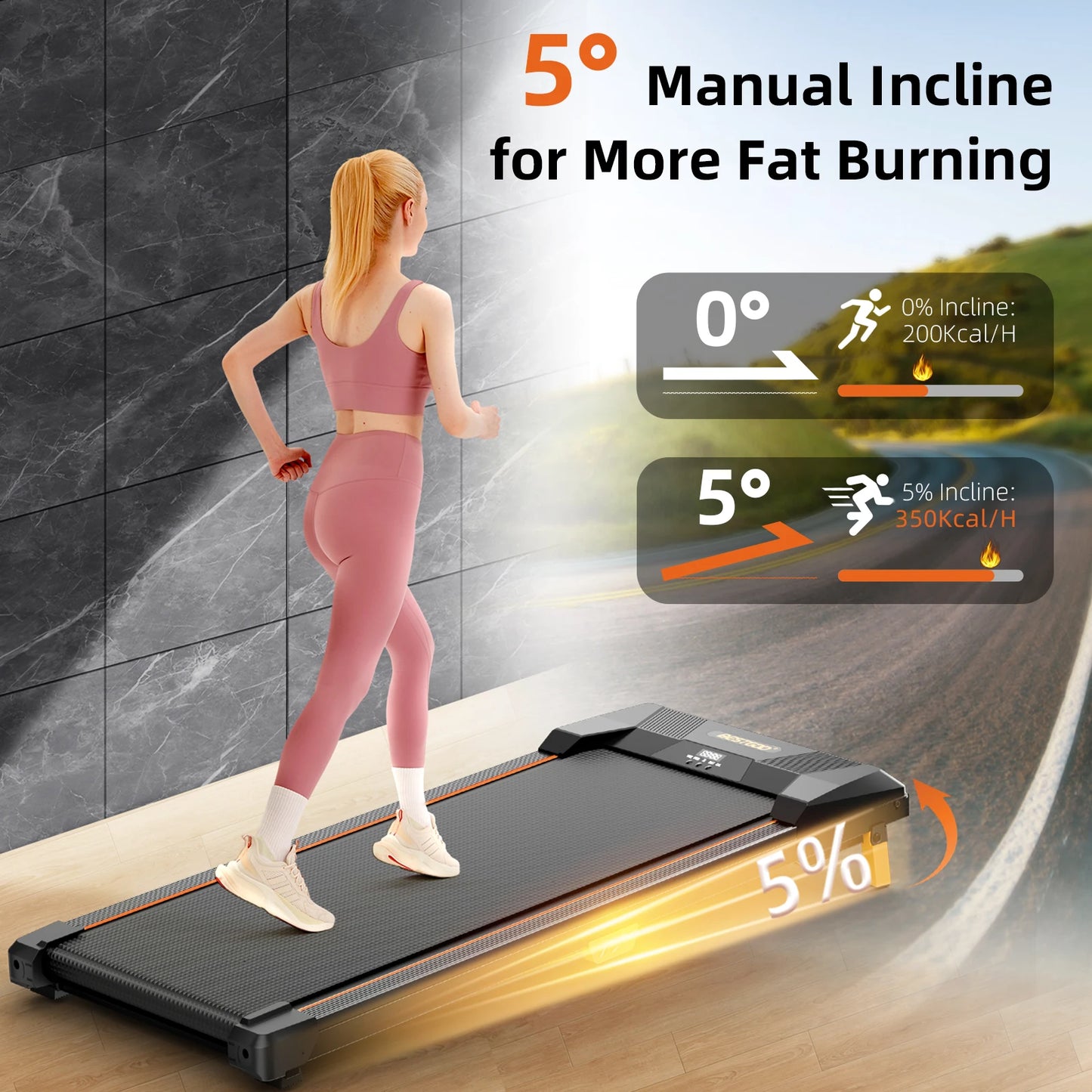 Driving Power Under Desk Treadmill Incline Walking Pad
