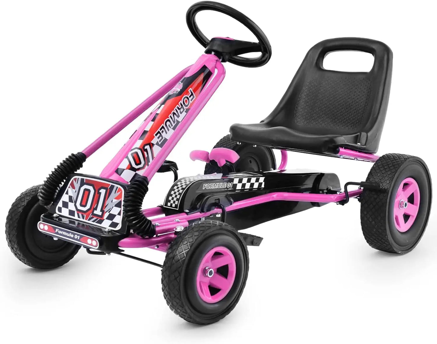 YTYIN Go Kart For Kids Four Wheel Off Road Pedal Car With Adjustable Seat Steering Wheel And EVA Rubber Tires
