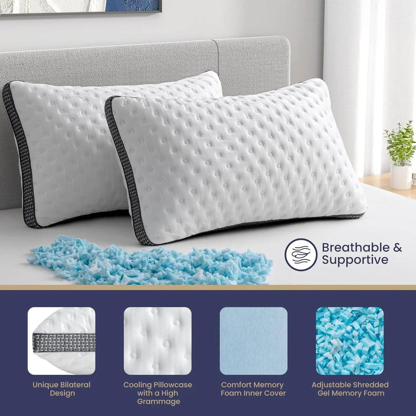 BedStory Cooling Gel Memory Foam Pillows Set 2 CertiPUR US