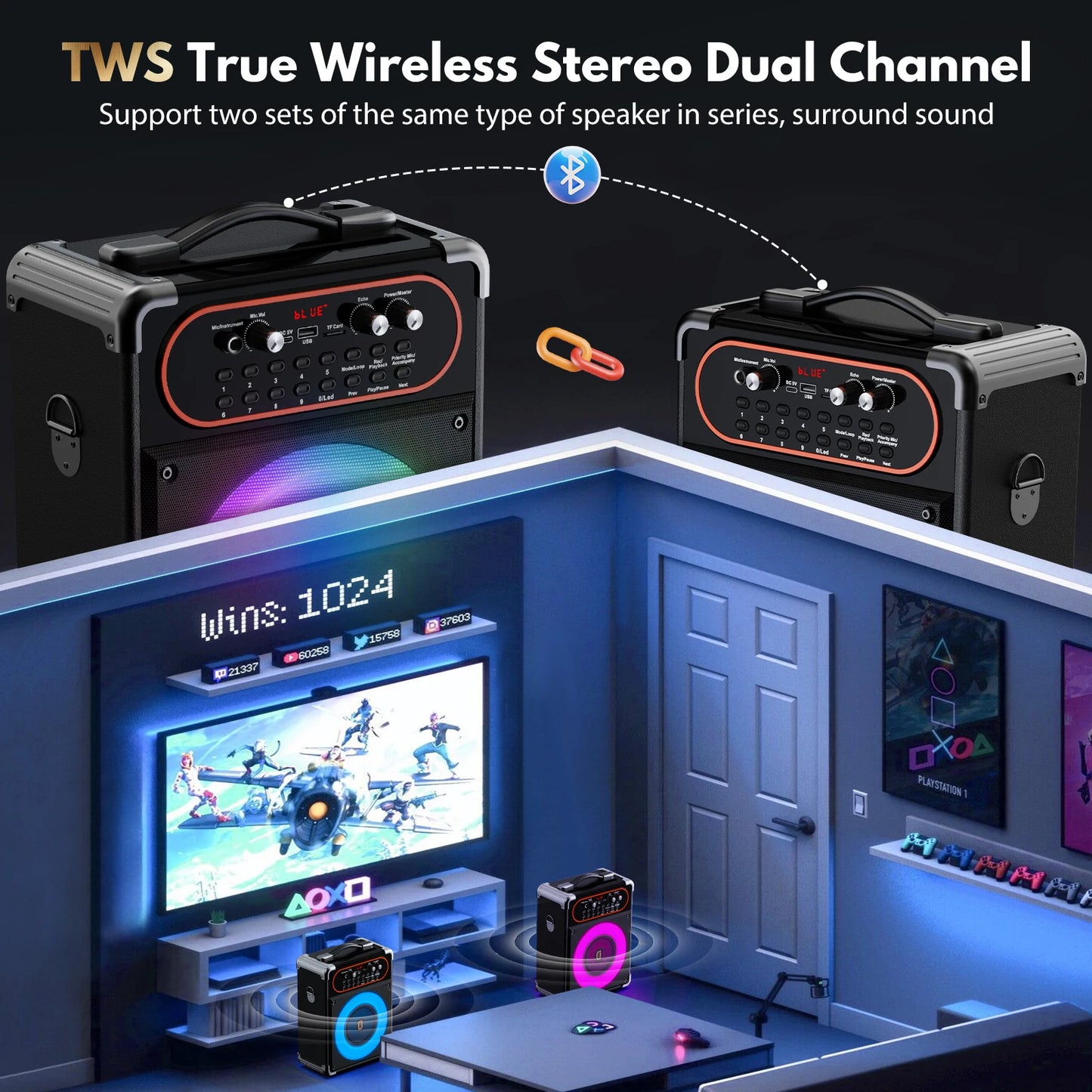 FanFun S68 Kara Ok With 2 Microphones Portable Bluetooth Speaker