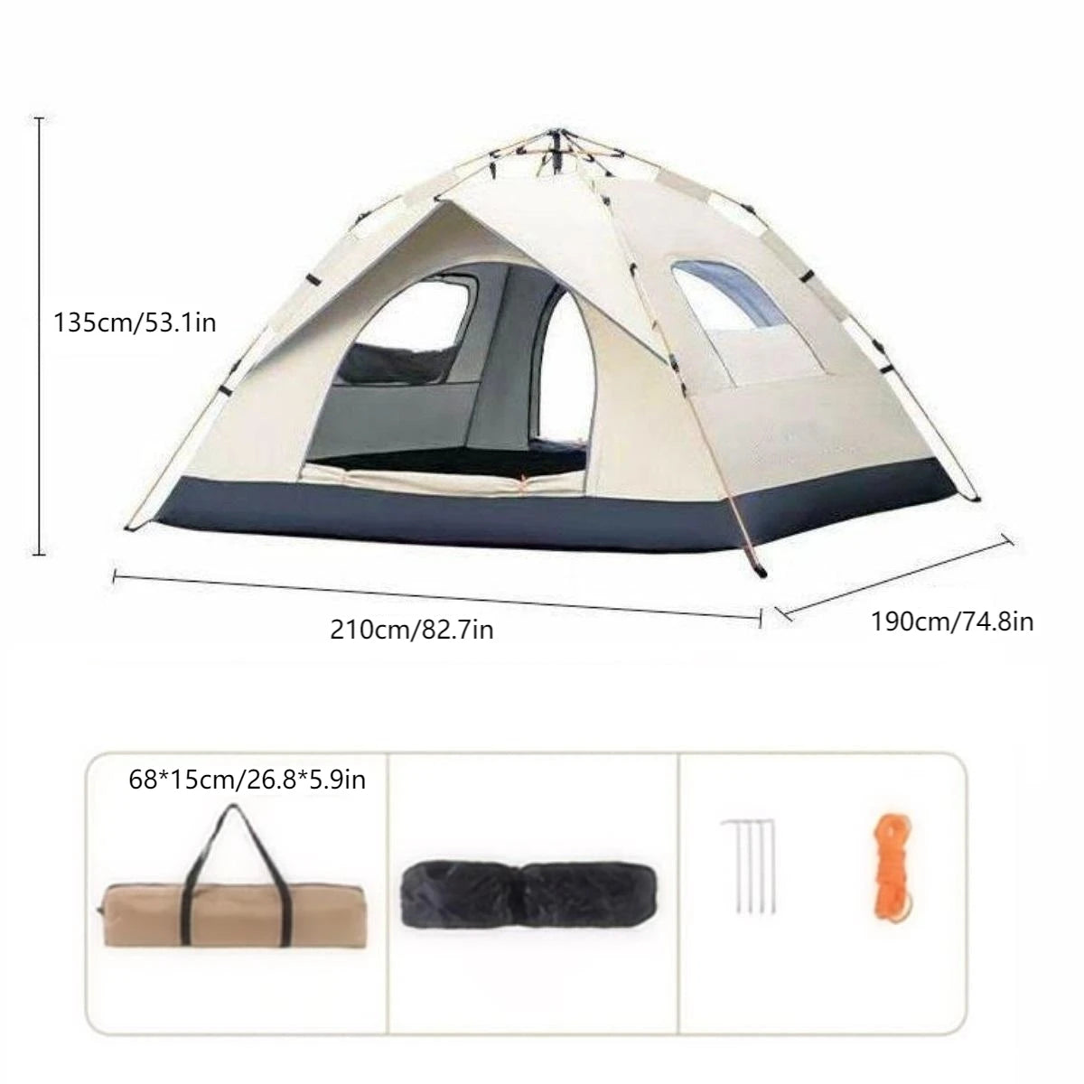 Pakicetus Outdoor Sunshade Camping Tent with Dual Doors and Windows