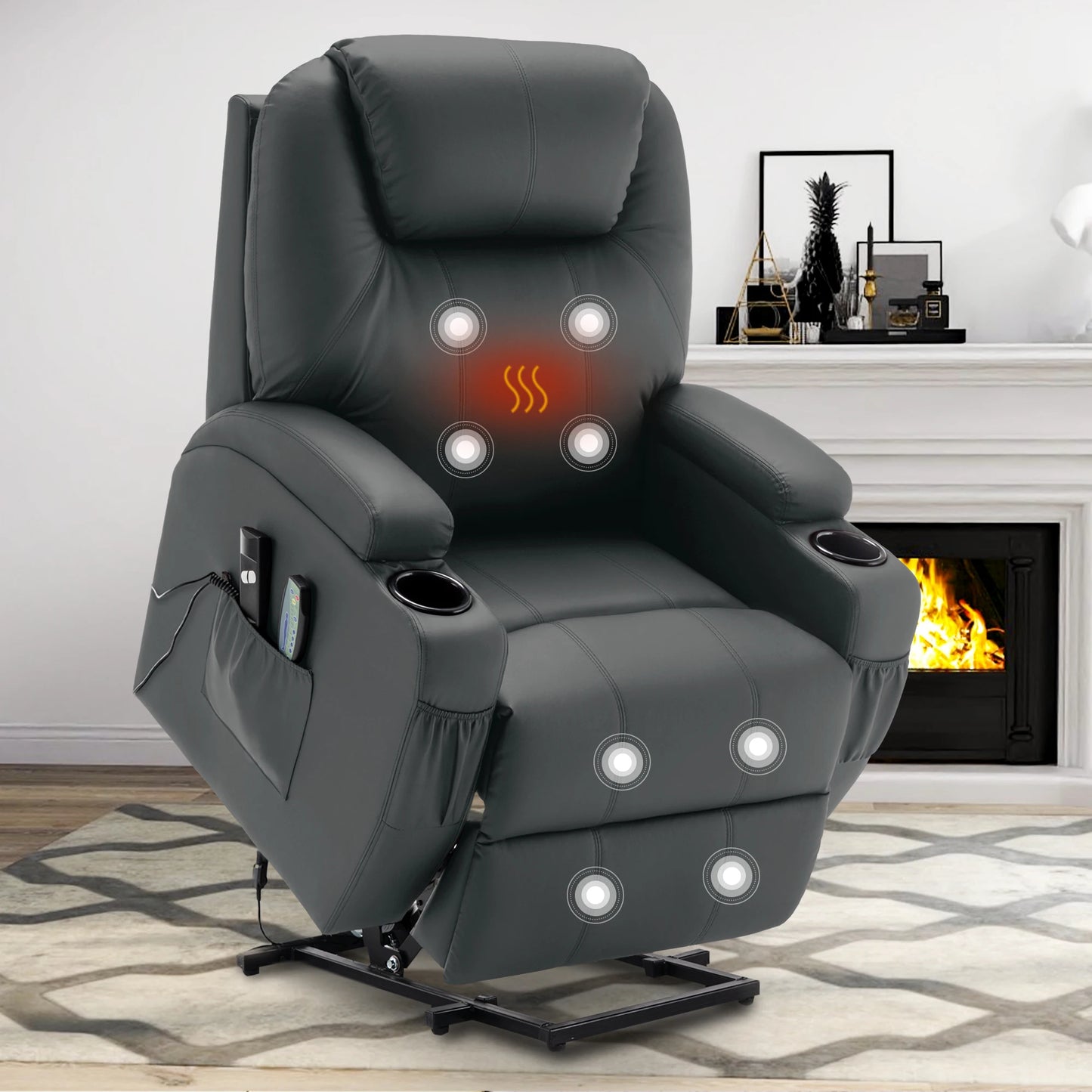 Korser Power Lift Recliner Chair for Elderly with Massage and Heat PU Leather Comfort Fabric for Living Room,Bedroom