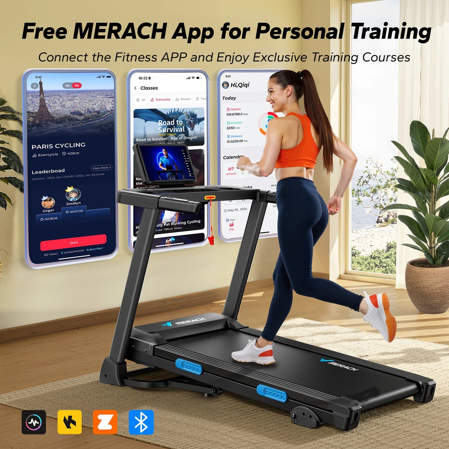 Merach Foldable Treadmill T12B1 Incline Quiet Heart Rate