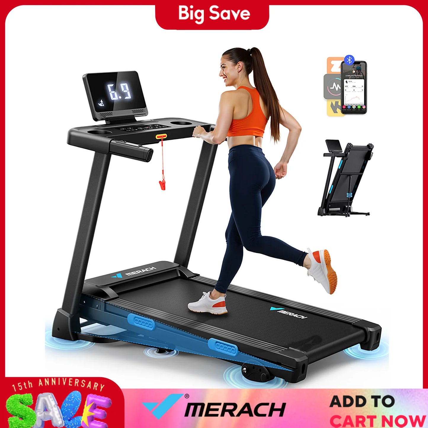 Merach Foldable Treadmill T12B1 Incline Quiet Heart Rate