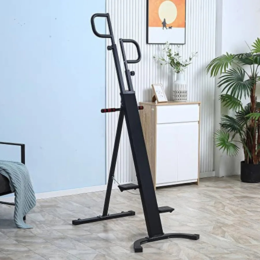 Folding Vertical Climber Exercise Machine Height Adjustable Climbing Machine with LCD Monitor and Transport Wheels Stair Steppe
