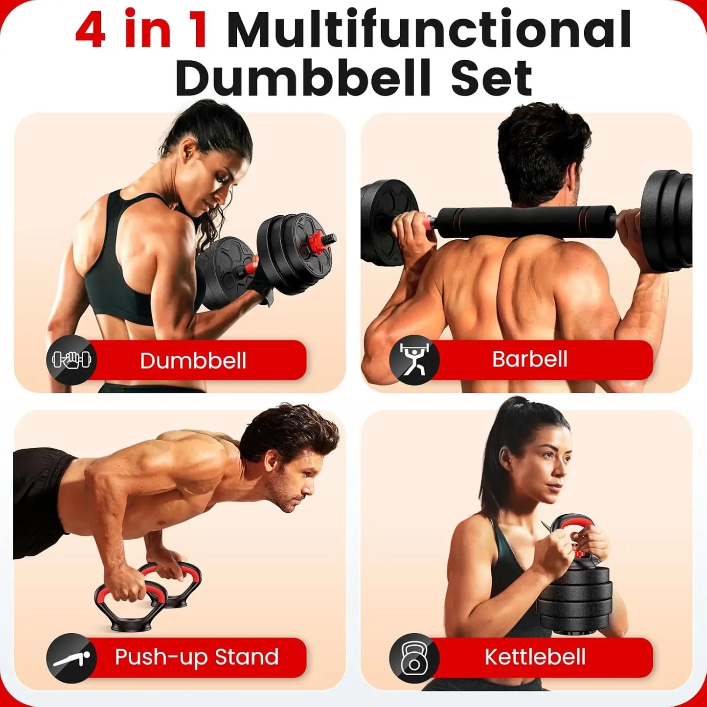 Adjustable Dumbbell Set, 20-90lbs Free Weights with Connector, Multifunctional for Home Gym Men and Women