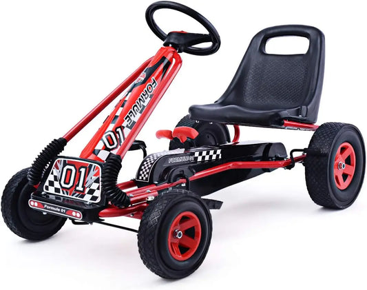 YTYIN Go Kart For Kids Four Wheel Off Road Pedal Car With Adjustable Seat Steering Wheel And EVA Rubber Tires