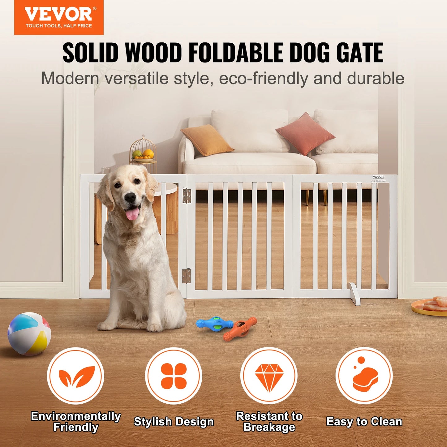 Free Standing Dog Gate Panel Foldable Pet Barrier Narrow Passages