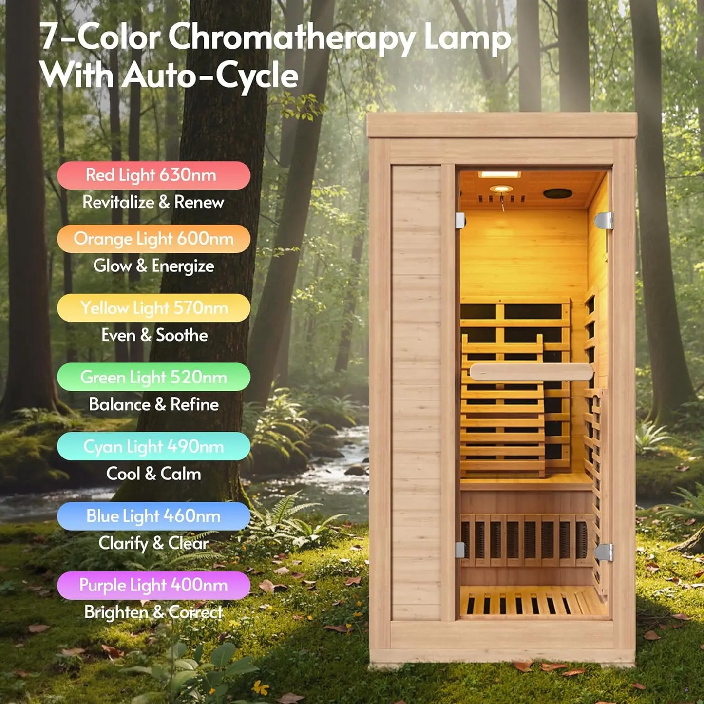 1-2 Person 6.3Ft Infrared Sauna, 7 Color Full Spectrum Wood Dry Sauna. Canadian Hemlock Indoor Saunas with 1745W, Customized