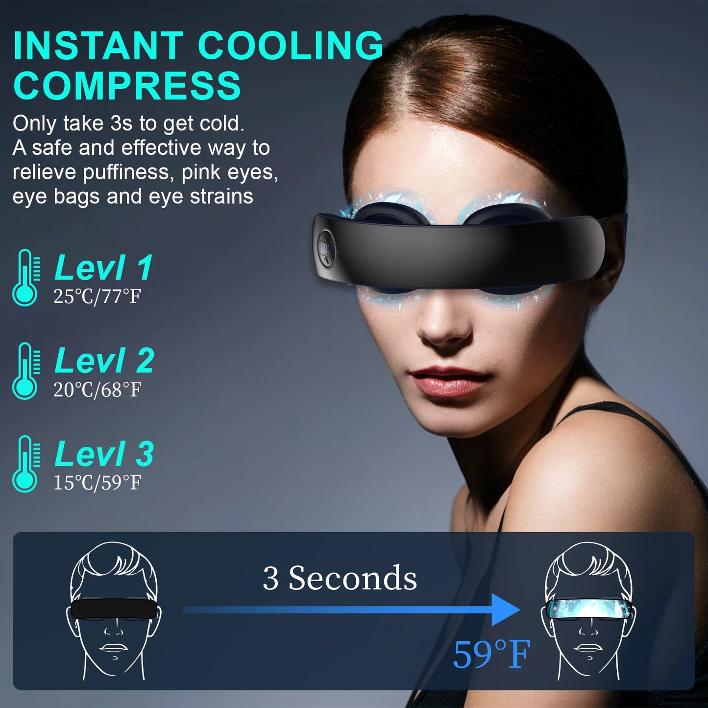 Wireless Eye Massager Instant Hot Cold Compress Eye Massager for Tired Eyes Dark Circles Remove Heating Music Relieves Fatigue