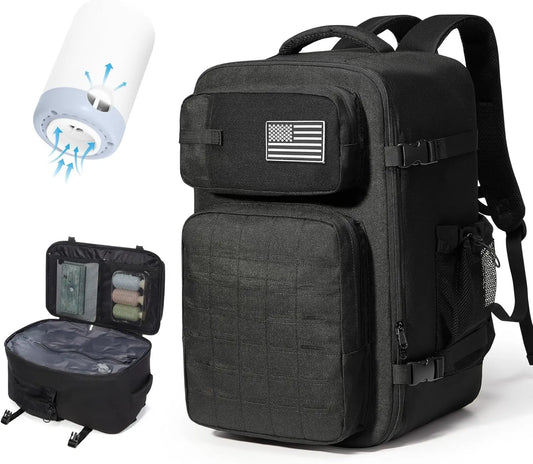 Travel Tactical Backpack with Air Pump, Flight Approved, Large Vacuum Seal Hiking Gym Bag for Men & Women – Black
