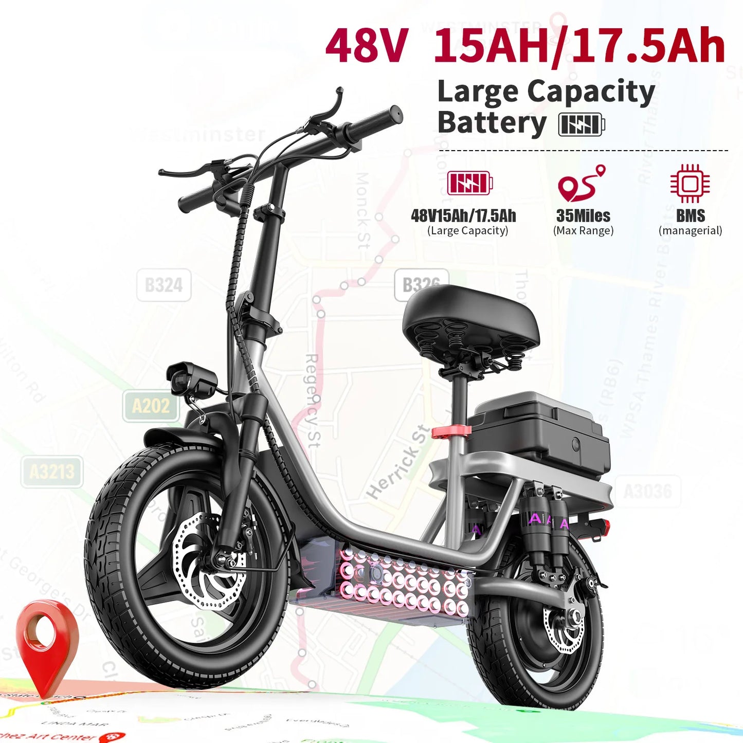 Max Speed Folding Electric Scooter 700W 48V For Adults