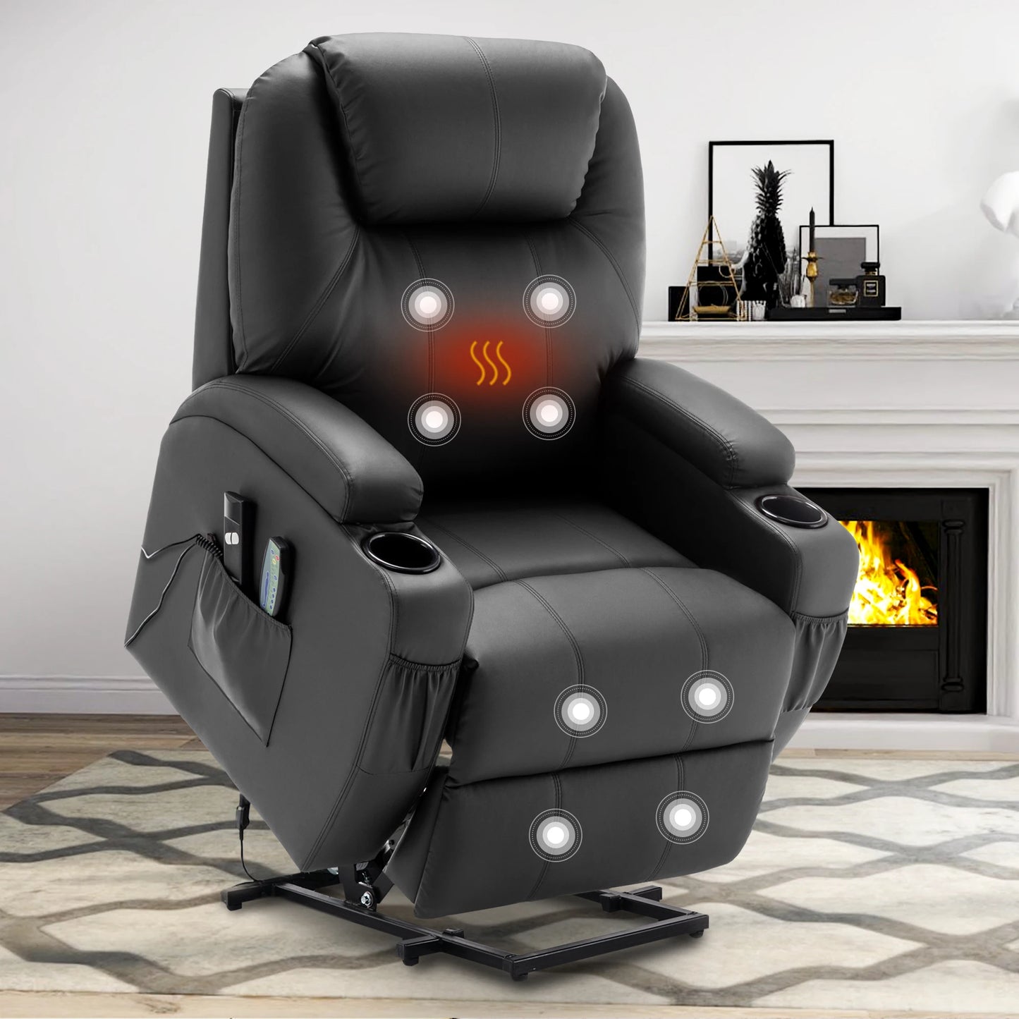 Korser Power Lift Recliner Chair for Elderly with Massage and Heat PU Leather Comfort Fabric for Living Room,Bedroom