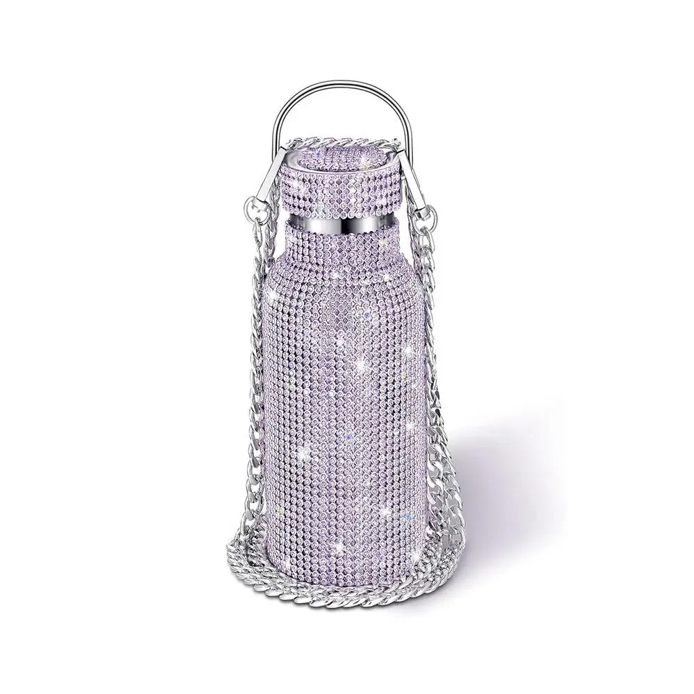 Hign-concerned Thermal Rhinestone Water Bottle With Strap