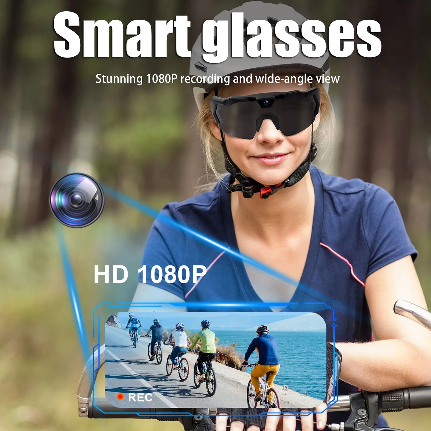 Sport Camera Sunglasses HD 1080P Video Recording Glasses 64G ROM Sports Wearable Glasses Suitable for Men and Women