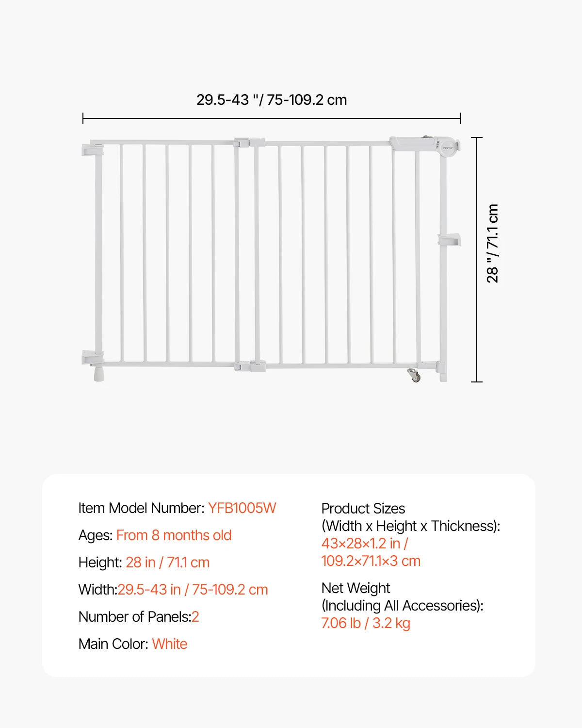 VEVOR Baby Gate For Child And Pet Safety Easy Install