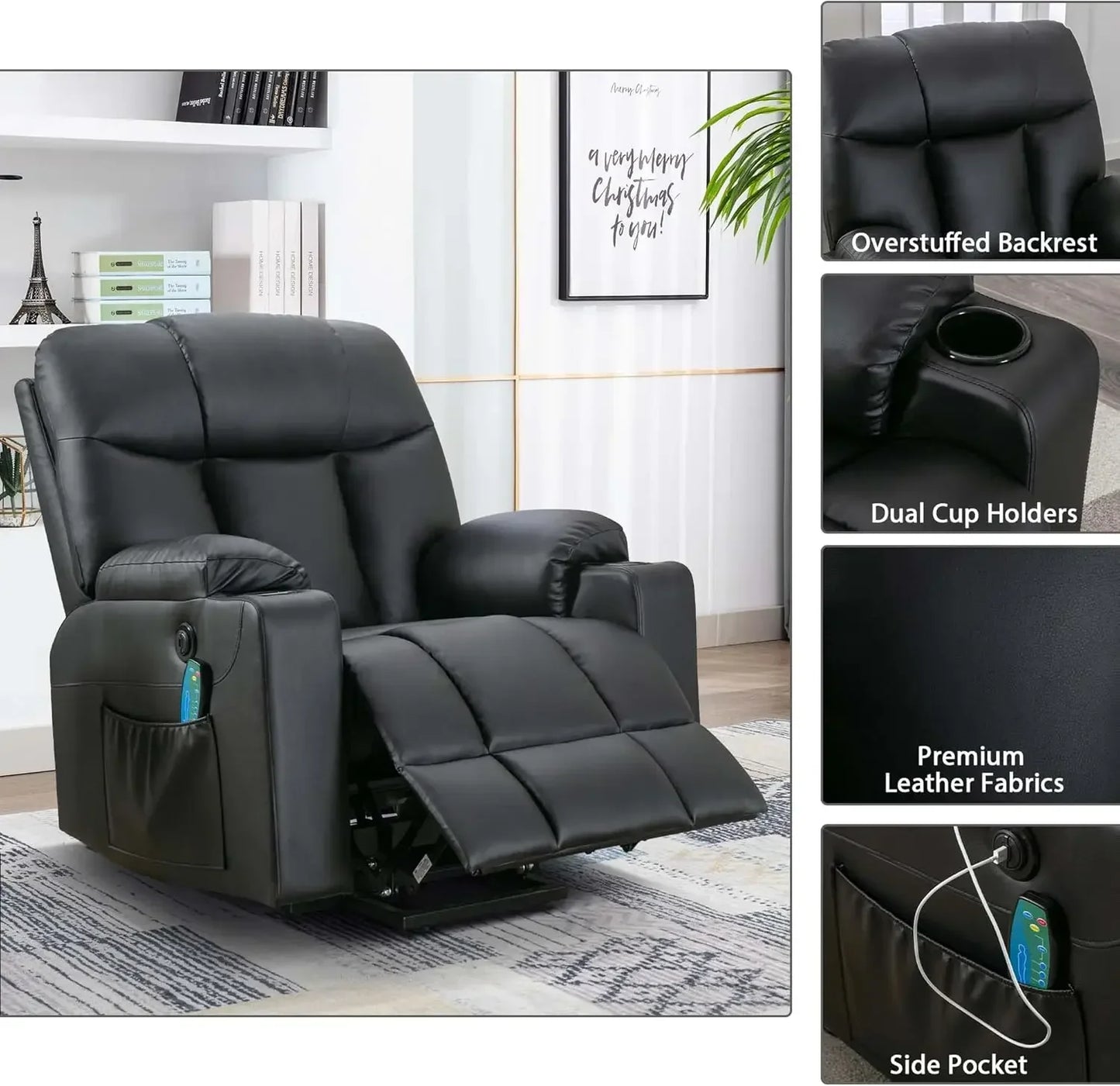 26" Extra Wide Lift Recliner Chair with Heat and Massage, Faux Leather Power Lift Chair Massage Chair for Adults Elderly