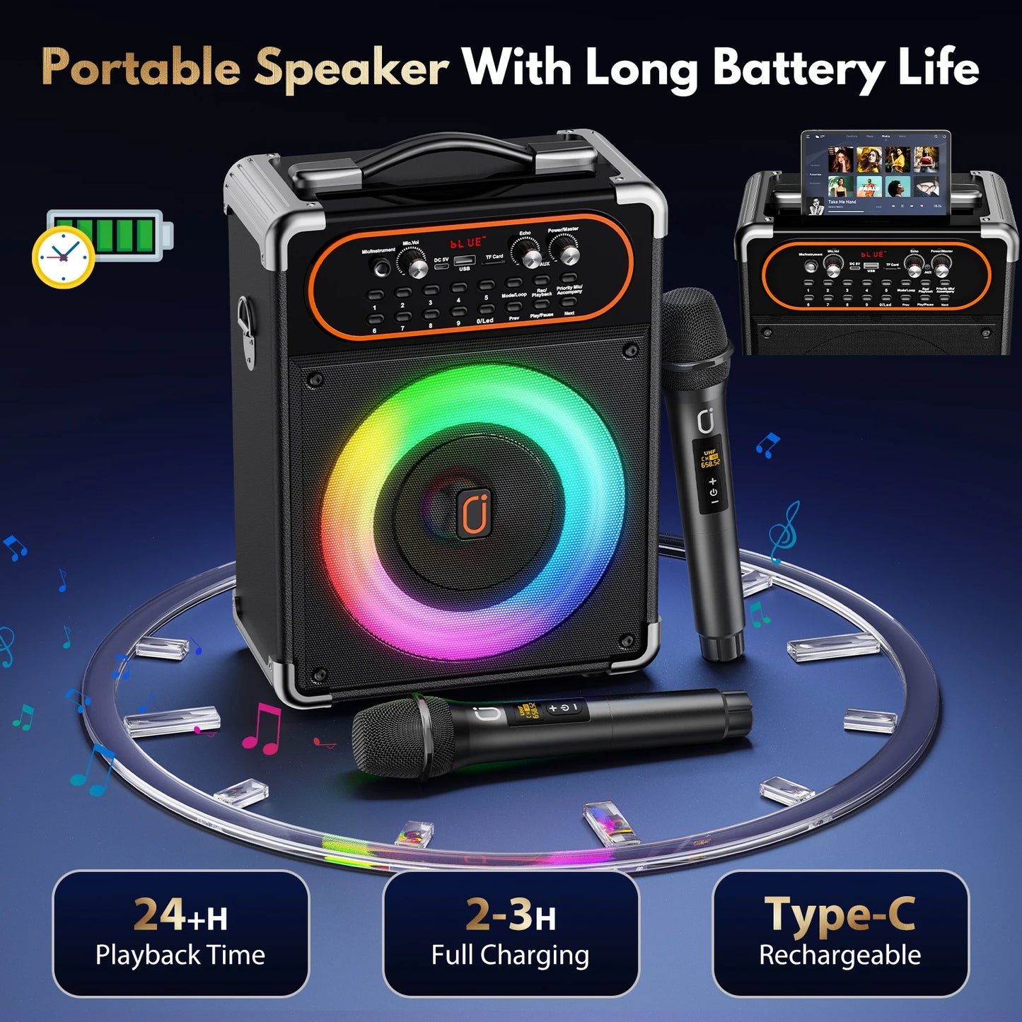 FanFun S68 Kara Ok With 2 Microphones Portable Bluetooth Speaker