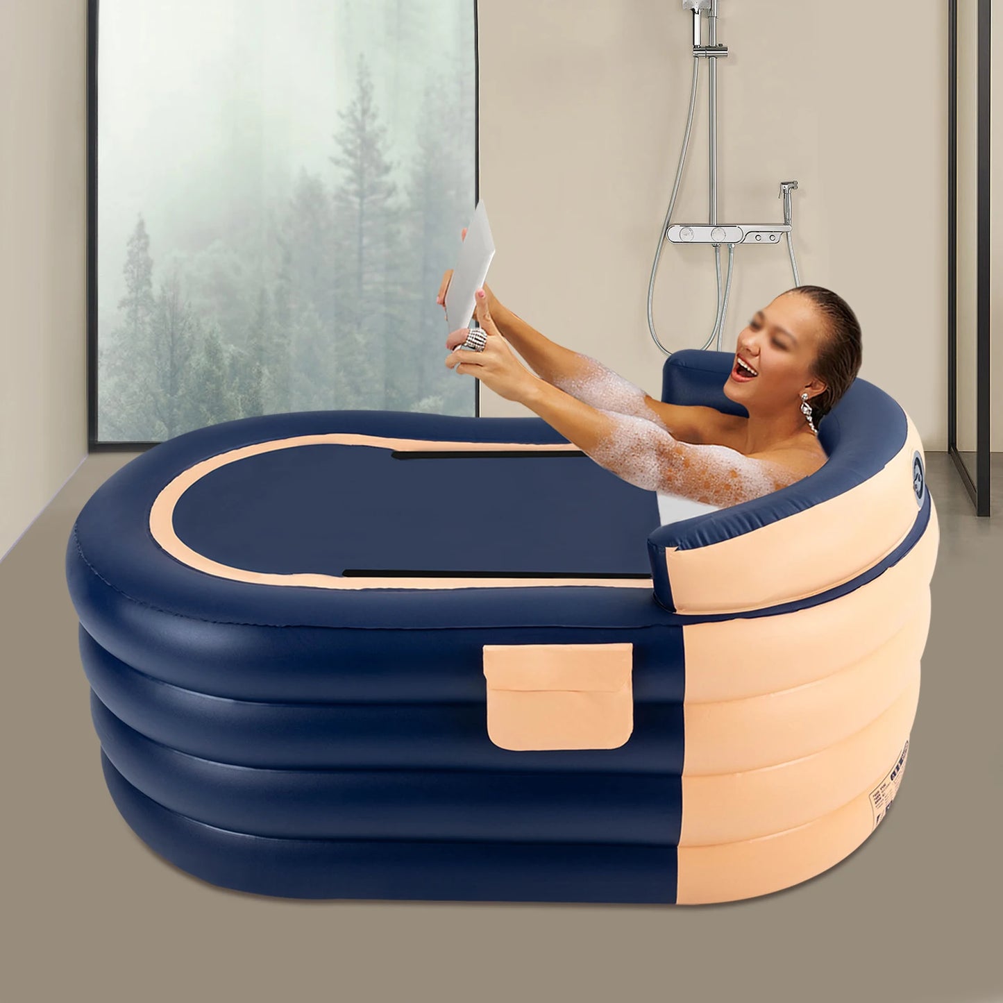 Inflatable Bathtub Inflatable Swimming Pool 1.4m 4 Layer PVC Adult Spa Tub for Home Bathing Sauna W/ 6 Layer Cotton Insulation