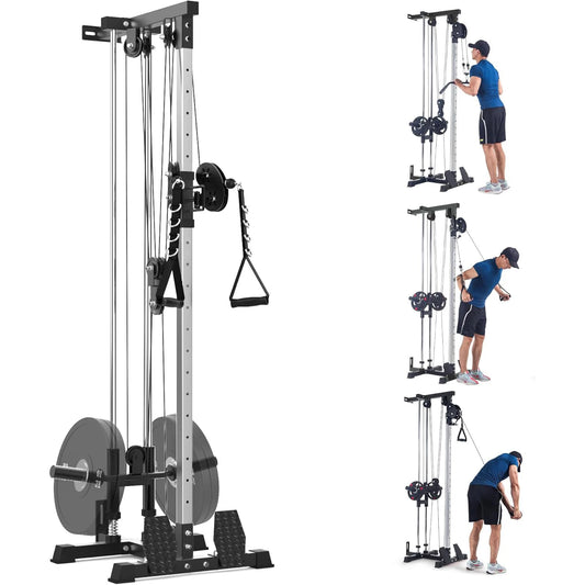 Wall Mount Cable Machine LAT Pulldown with 20-Position Adjustable Pulley System High & Low Pulley for Home Gym