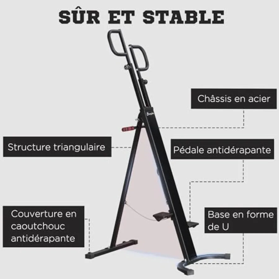 Folding Vertical Climber Exercise Machine Height Adjustable Climbing Machine with LCD Monitor and Transport Wheels Stair Steppe