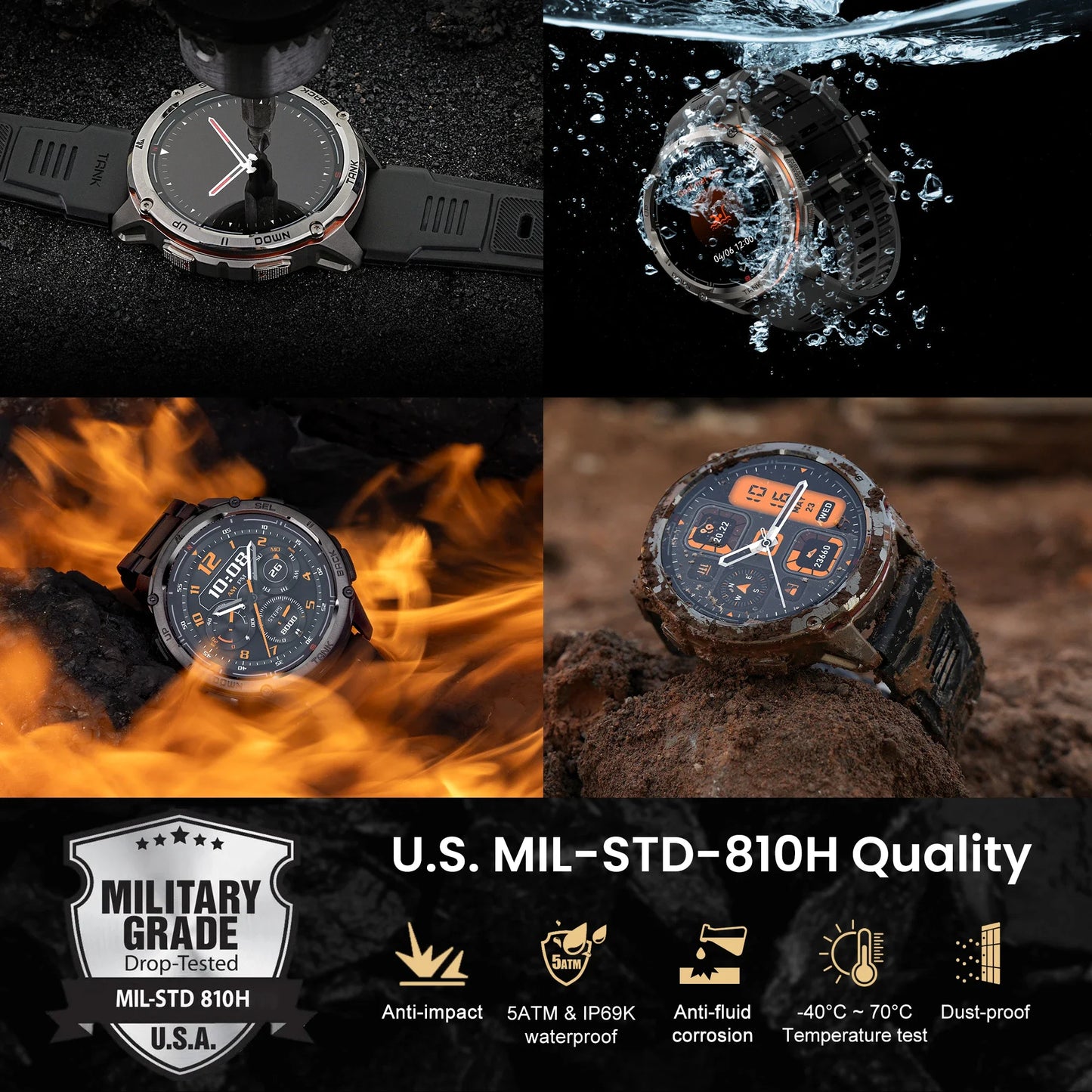 KOSPET TANK T3 Ultra 2 GPS Smart Watch for Men Bluetooth Call 5ATM IP69K Waterproof Men's Watch Stainless Steel Health Monitor