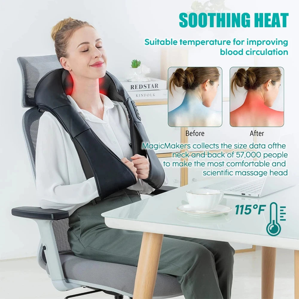 HOMEFISH Shiatsu Neck And Shoulder Massager Heated Pillow