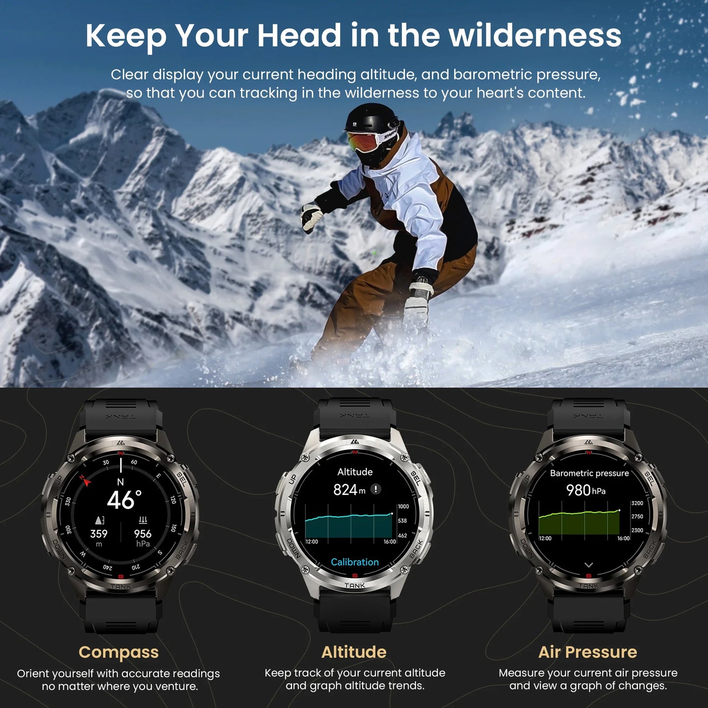 KOSPET TANK T3 Ultra 2 GPS Smart Watch for Men Bluetooth Call 5ATM IP69K Waterproof Men's Watch Stainless Steel Health Monitor