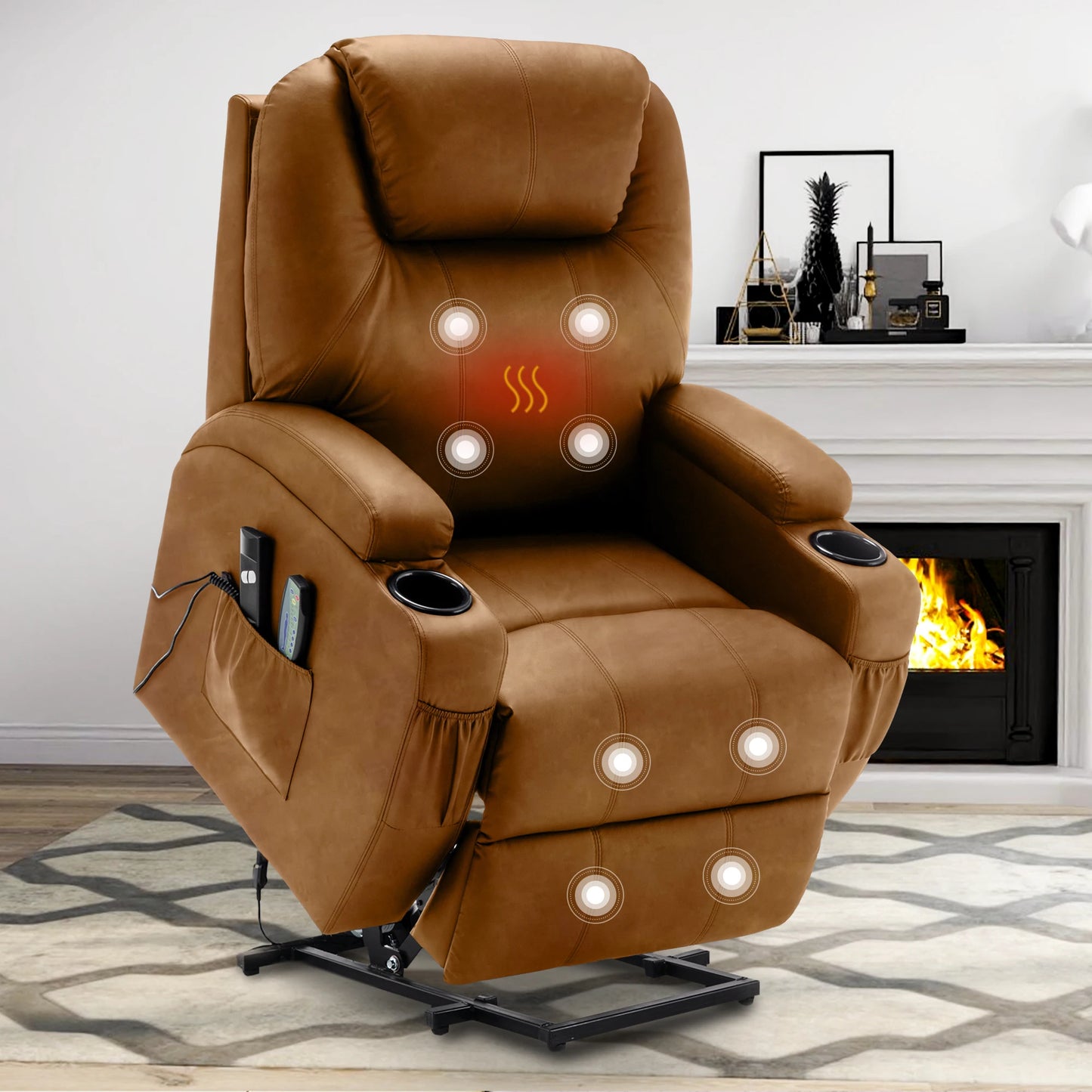 Korser Power Lift Recliner Chair for Elderly with Massage and Heat PU Leather Comfort Fabric for Living Room,Bedroom