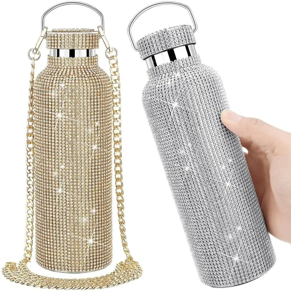 Hign-concerned Thermal Rhinestone Water Bottle With Strap