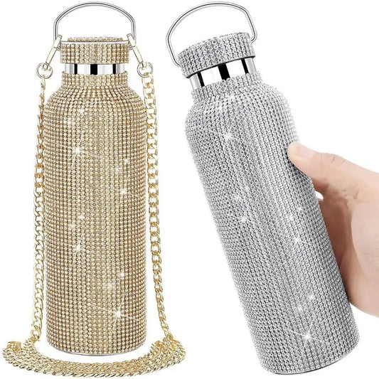 Hign-concerned Thermal Rhinestone Water Bottle With Strap