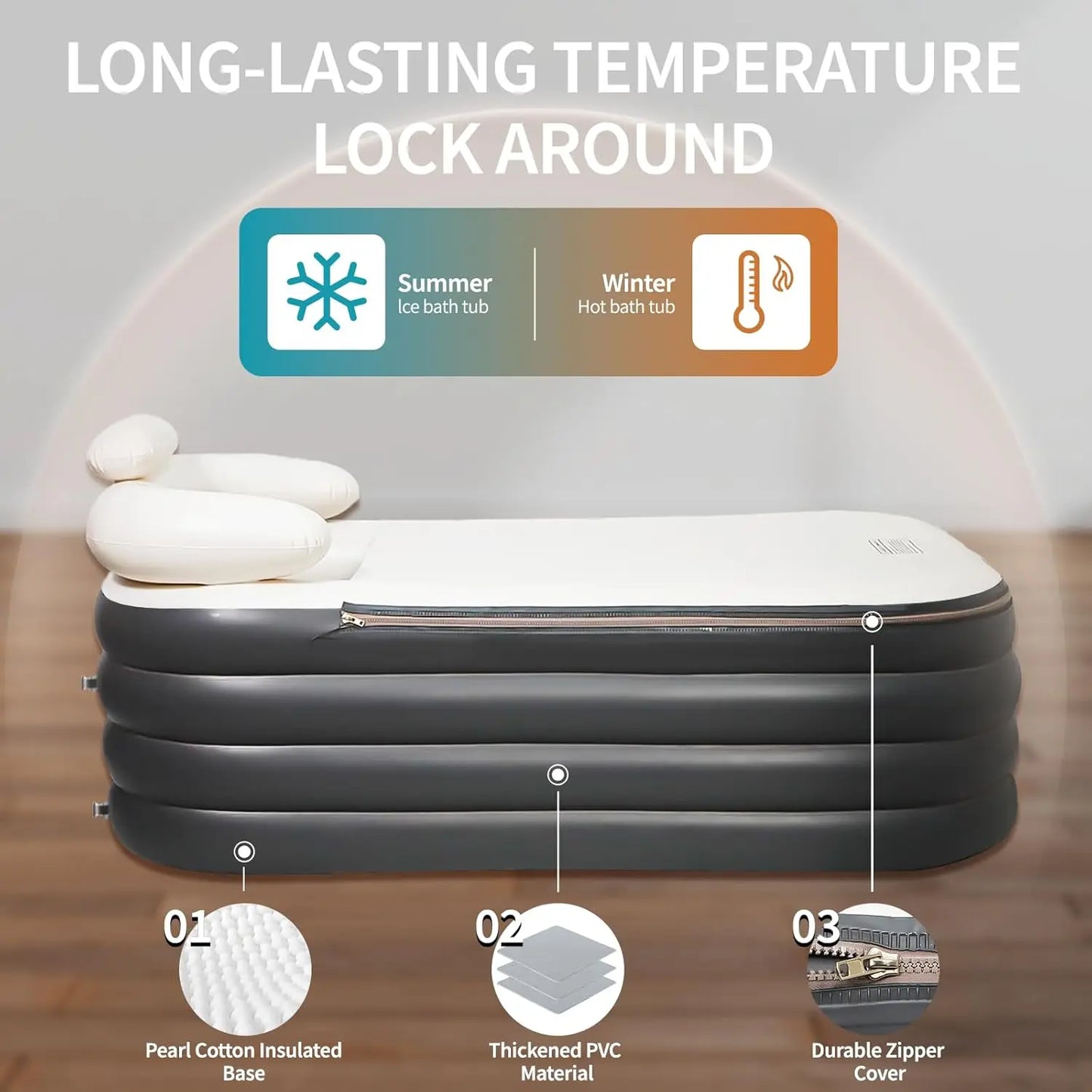 Adult-Sized Portable Inflatable Spa Tub with Electric Pump, Foldable Design, Backrest, and Cup Holder