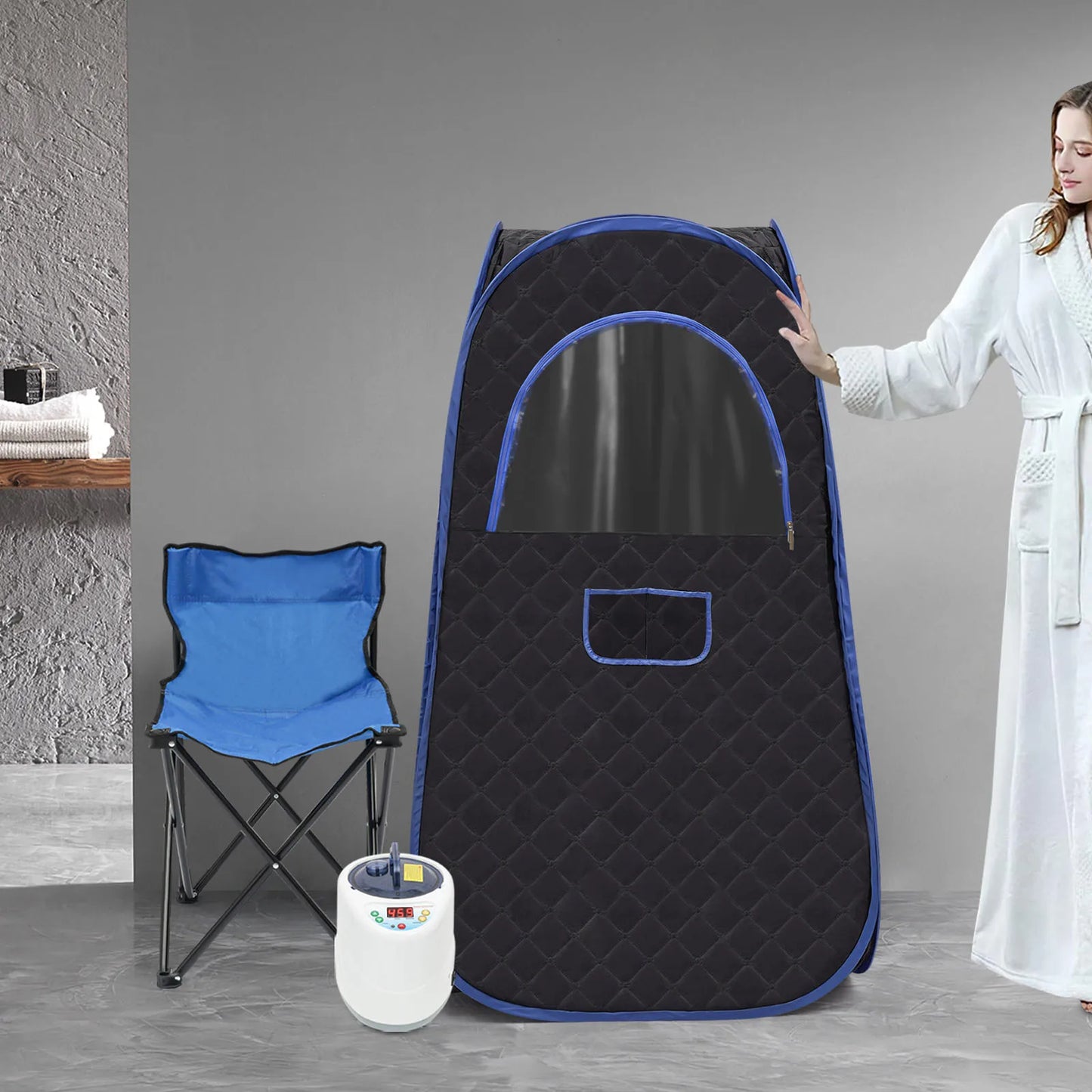 Foldable Sauna Tent, Full Body Steam Sauna, Lightweight Steam Saunas,  Indoor Steam Sauna Tent with Chair and Remote Control