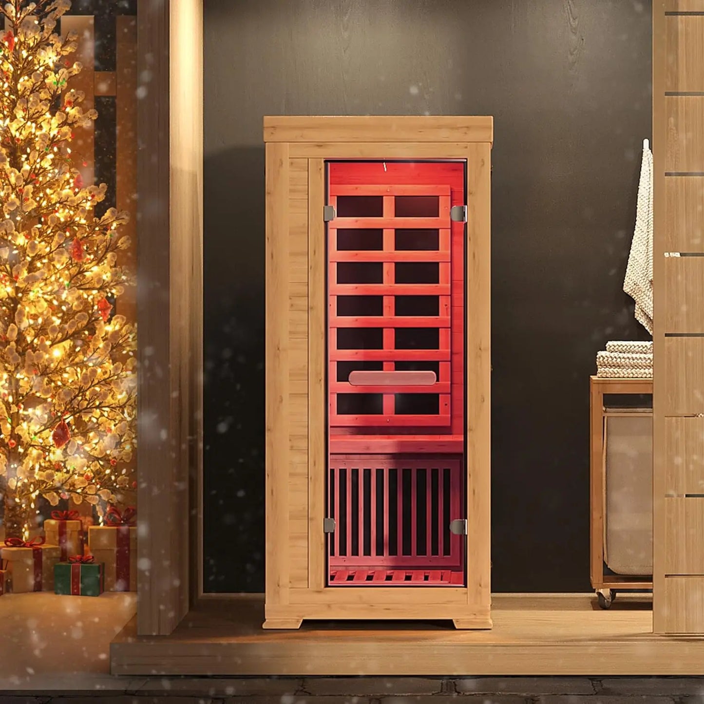 1-2 Person 6.3Ft Infrared Sauna, 7 Color Full Spectrum Wood Dry Sauna. Canadian Hemlock Indoor Saunas with 1745W, Customized