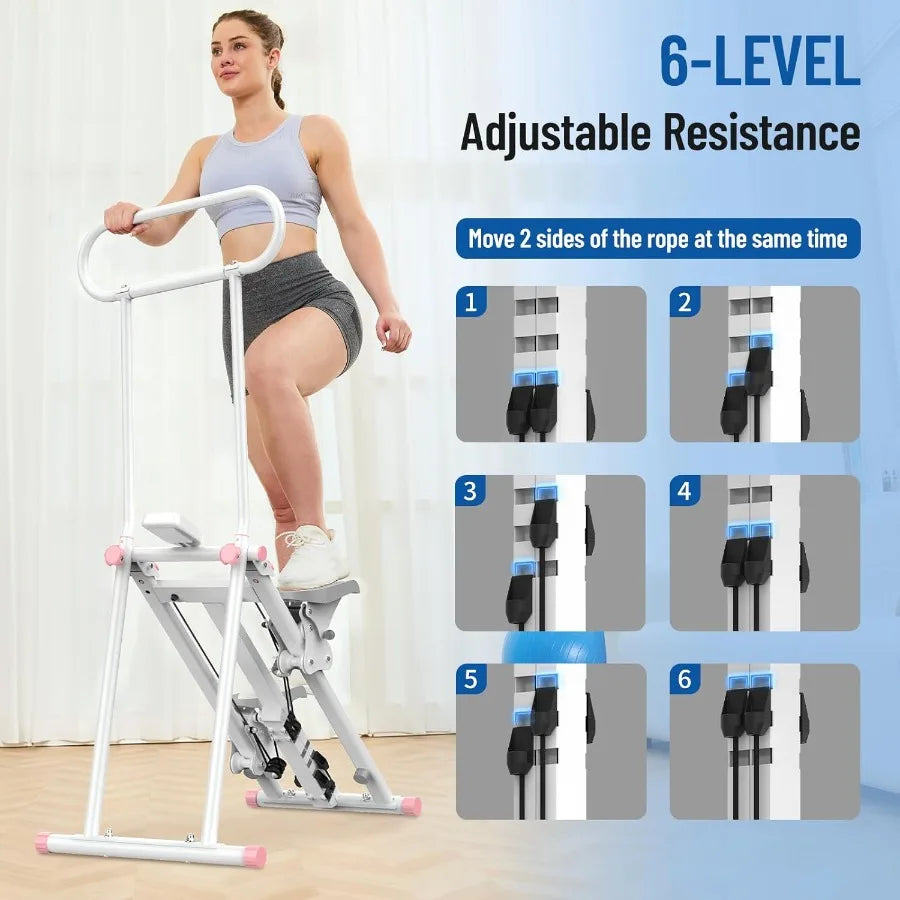 Stair Stepper for Home New Version 6 Adjustable Resistance Vertical Climber Cardio Exercise Machine with Folding Design for Ful