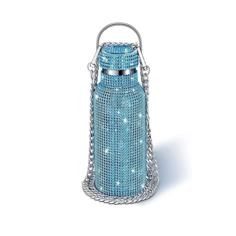 Hign-concerned Thermal Rhinestone Water Bottle With Strap