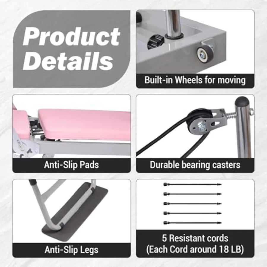 XMSJ Foldable Pilates Reformer With Resistance Cords For Home Use