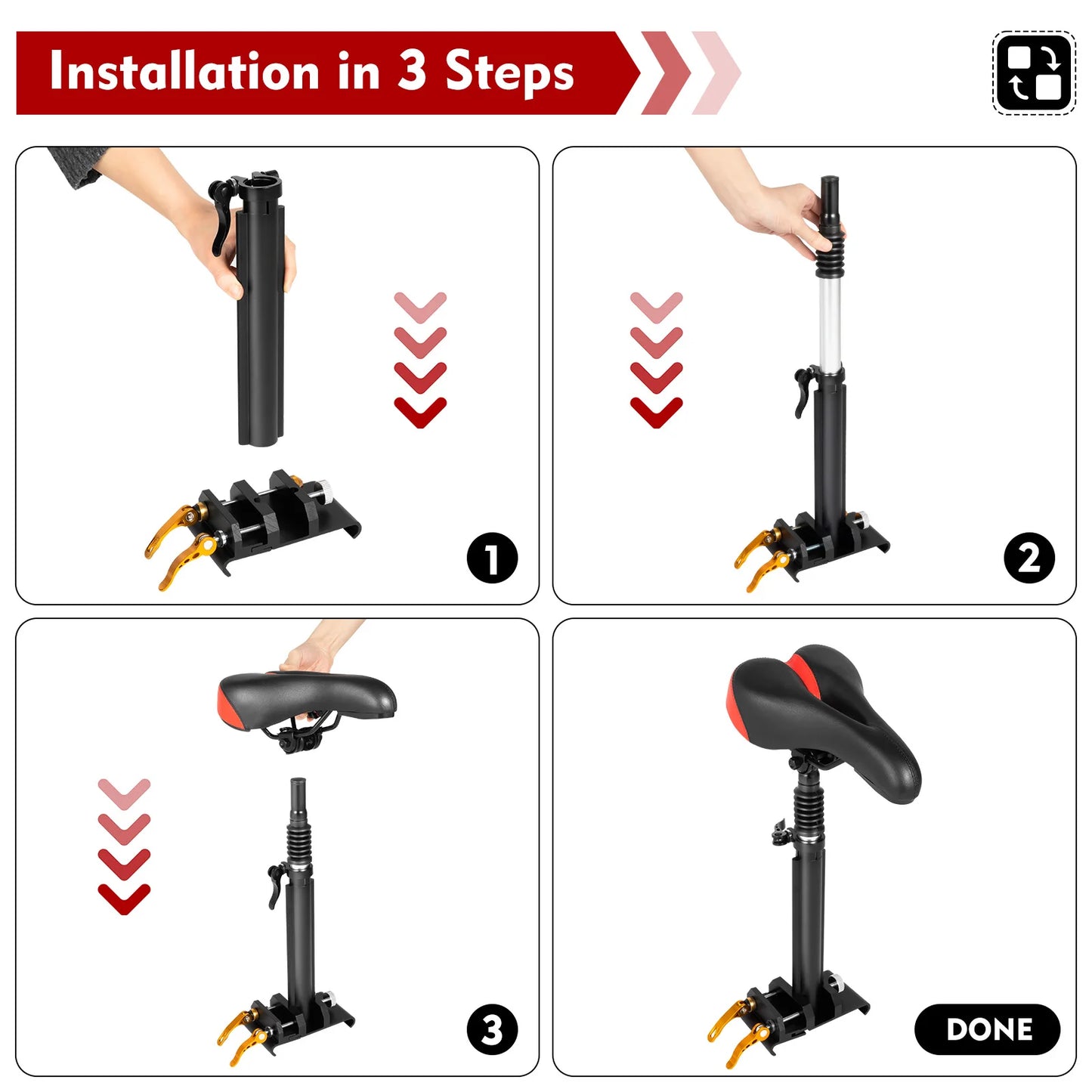 Electric Scooter Seat Adjustable Saddle Shock Absorption