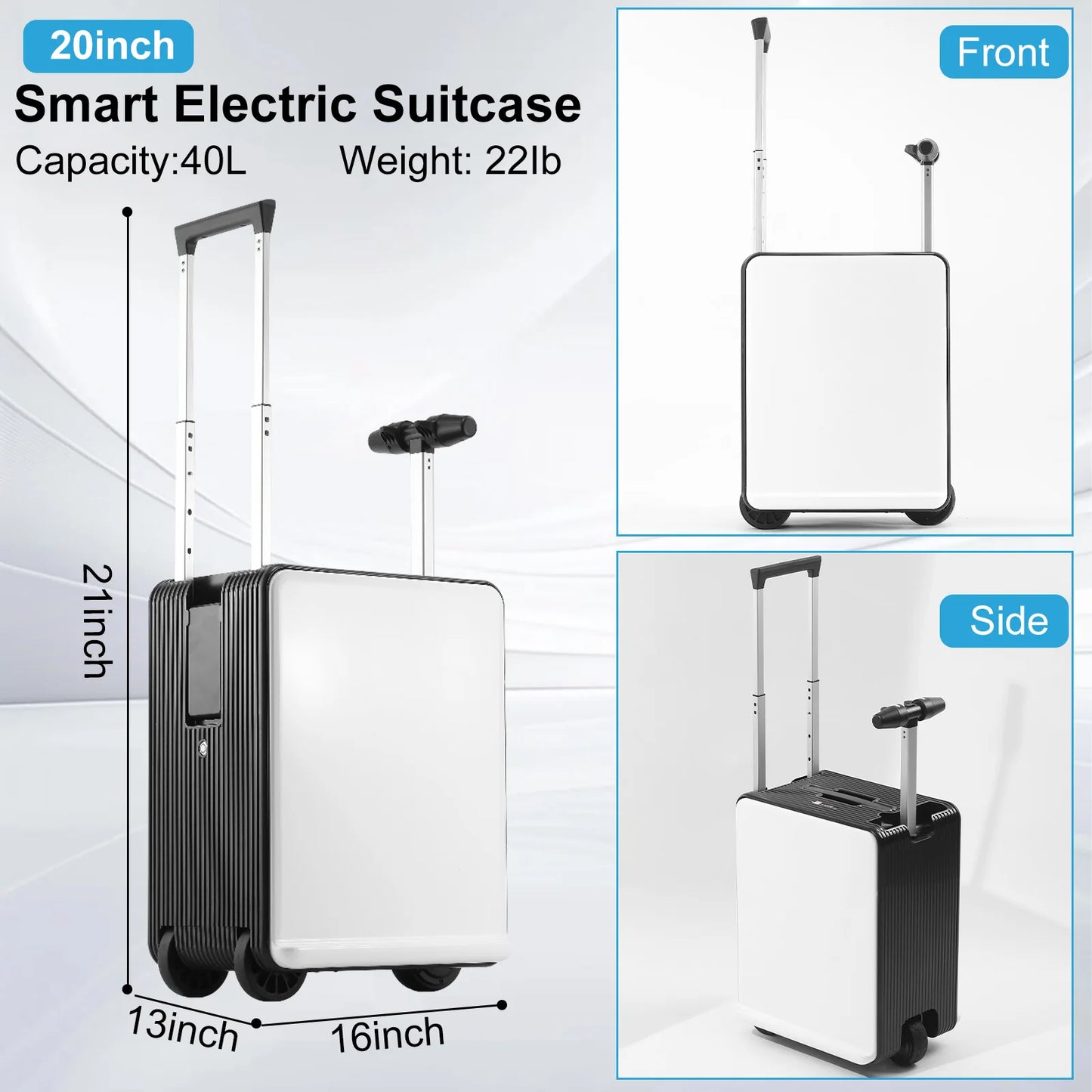 20 Inch Electric Suitcase 40L Large Capacity Boarding Trolley Case With TSA Lock For Men Women Rideable Travel Rolling Luggage