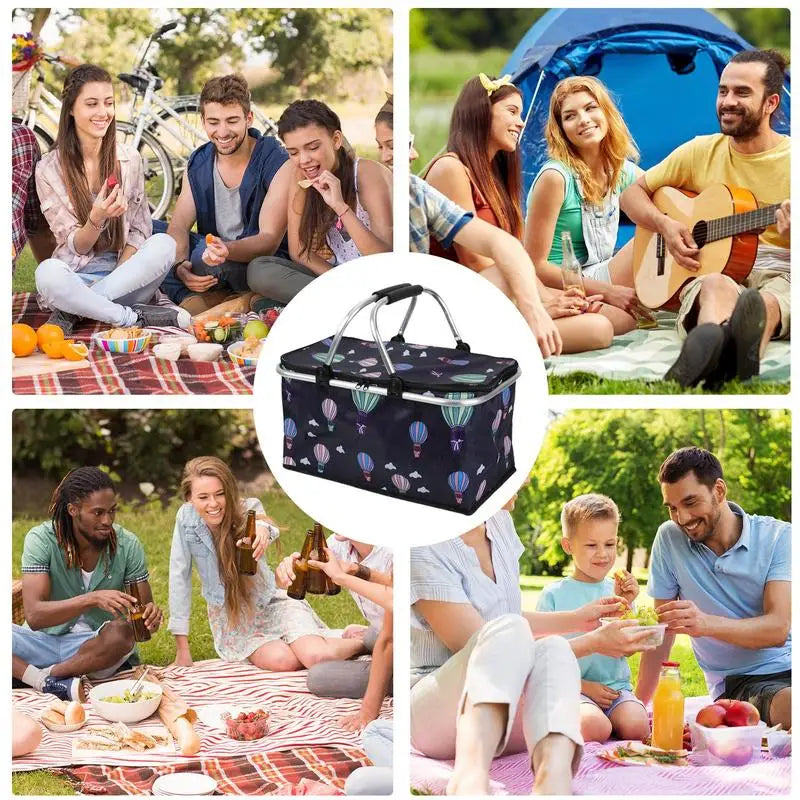 Beach Picnic Basket 30L Portable Outdoor Picnic Basket Folding Insulated Bag With Handle Oxford Cloth Picnic Bag Camping