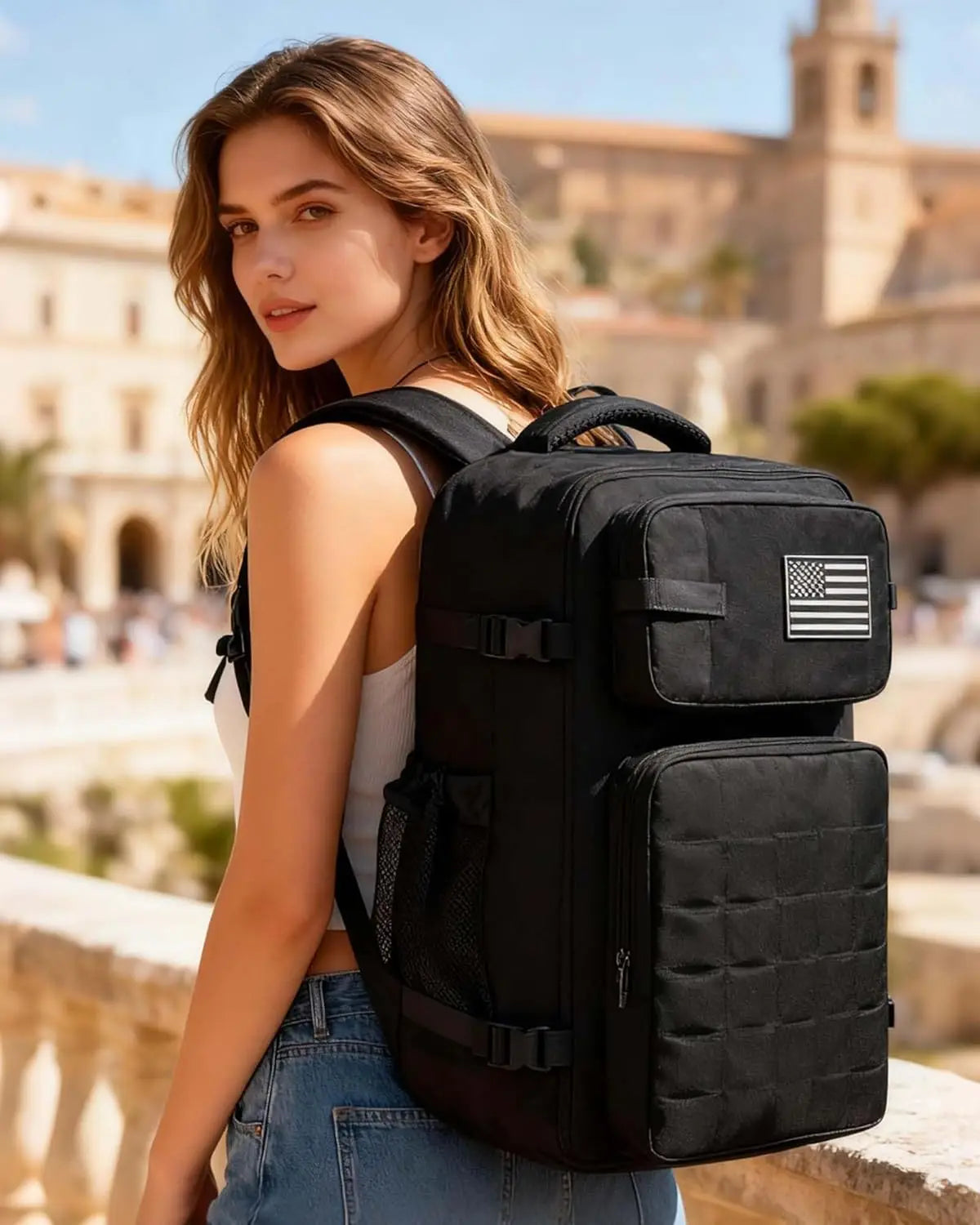 Travel Tactical Backpack with Air Pump, Flight Approved, Large Vacuum Seal Hiking Gym Bag for Men & Women – Black