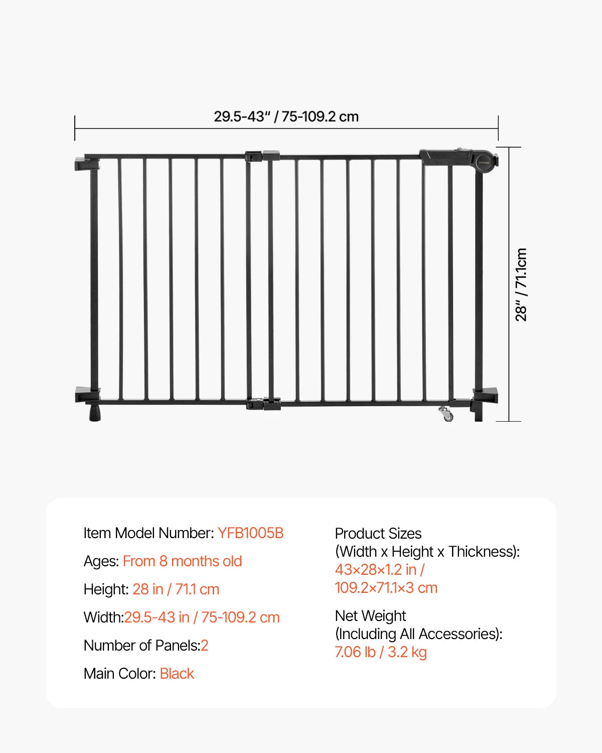 VEVOR Baby Gate For Child And Pet Safety Easy Install