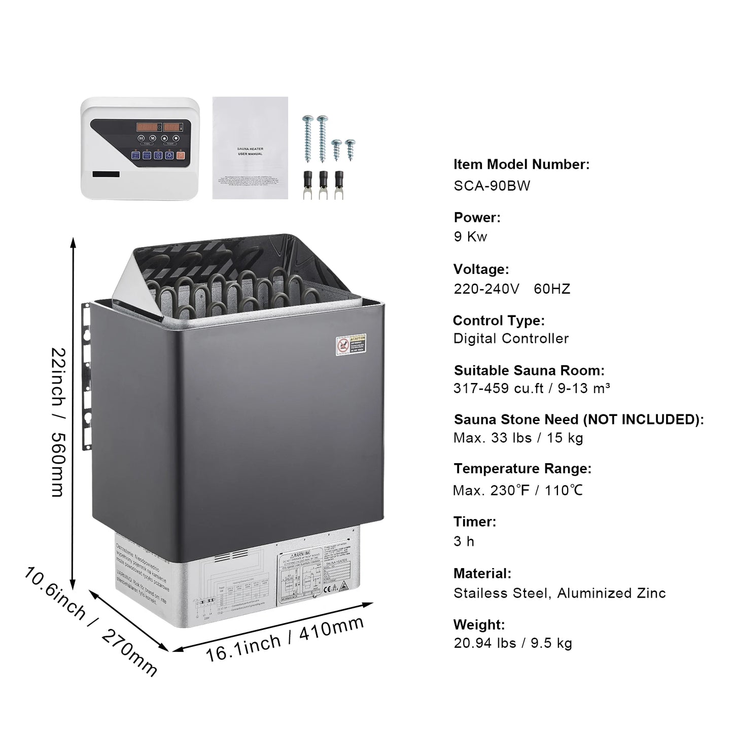 SucceBuy 9 Kilowatt 220V Digital Sauna Heater For Home Spa