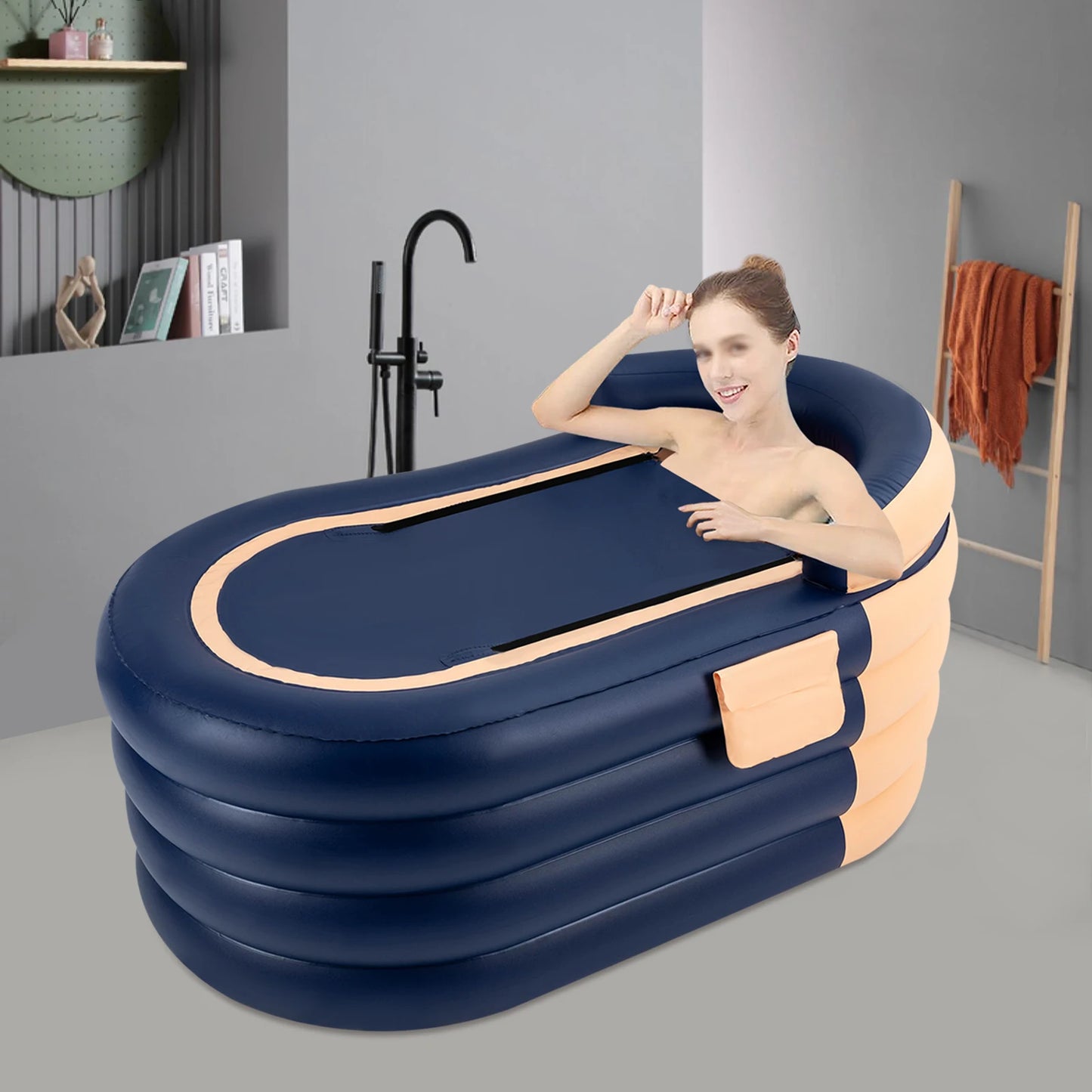 Inflatable Bathtub Inflatable Swimming Pool 1.4m 4 Layer PVC Adult Spa Tub for Home Bathing Sauna W/ 6 Layer Cotton Insulation
